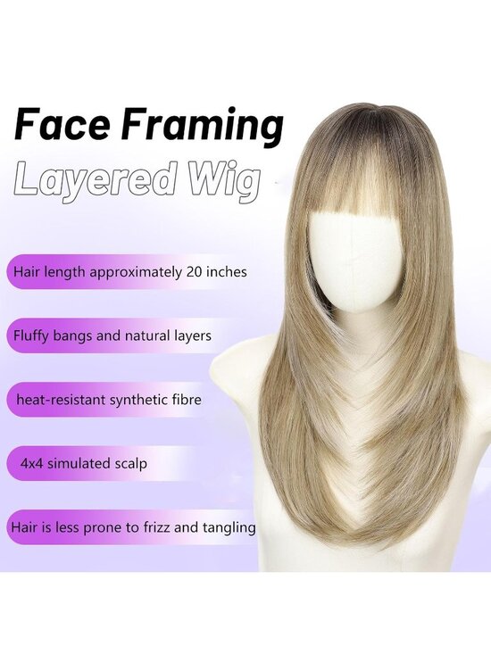 Women\'s Platinum Blonda Heat Resistant Middl Length Natural Layered Straight Wig
